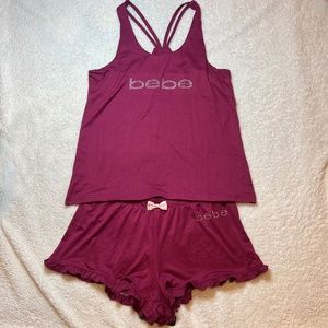 bebe Sleepwear Girl's M | Medium Magenta Racerback Tank Top Short Pajama Set